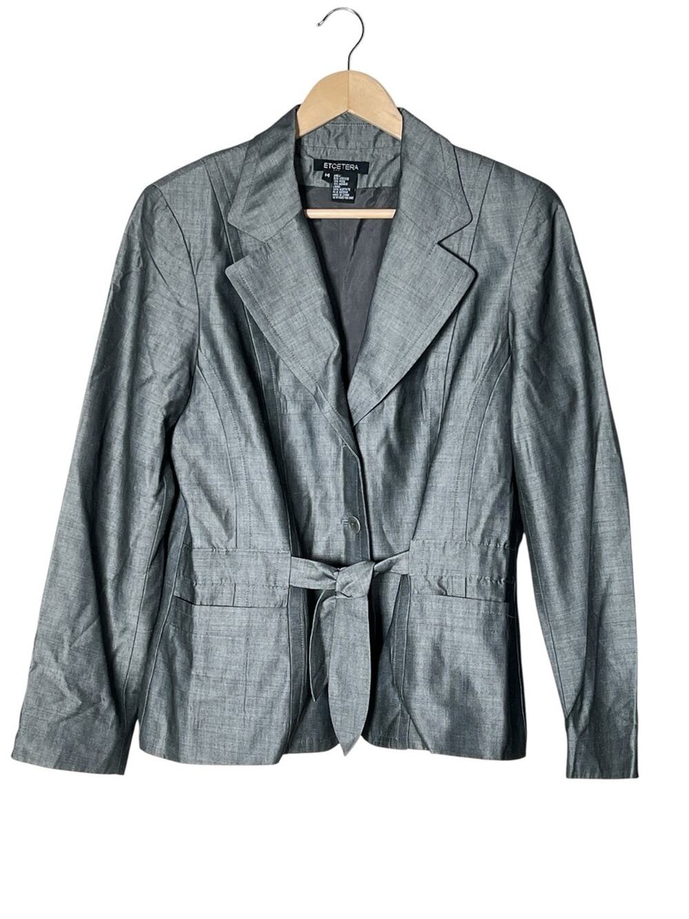 Etcetera Silver Gray wool blend Tie-Waist Blazer Jacket size 14 B124